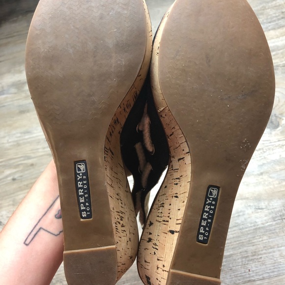 Sperry peep toe wedge black shoes rope - Picture 5 of 6